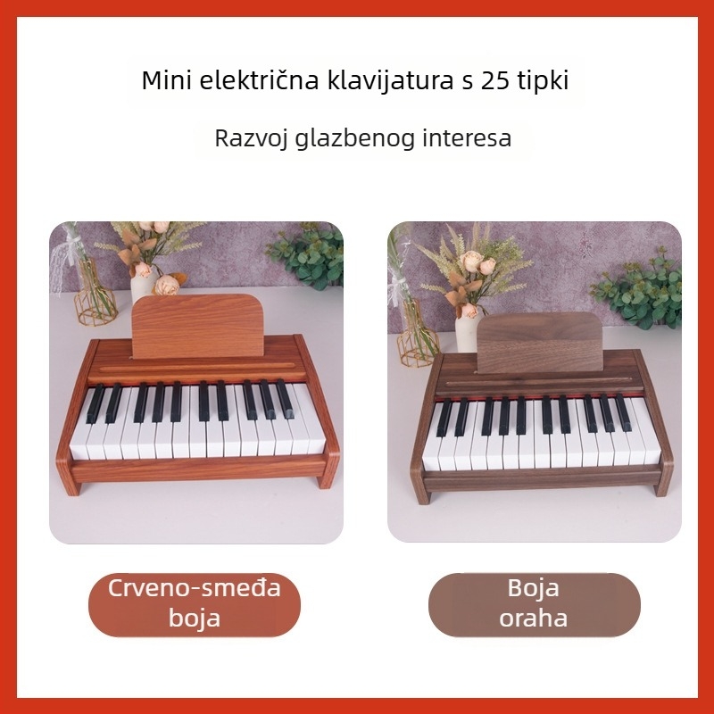 Drveno elektroničko klavijature - igračka za bebe i malu djecu, 37 tipki
