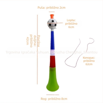 Teleskopski navijački rog za nogomet s zvučnikom, plastični, injekcijsko oblikovan, za djecu 4–6 godina