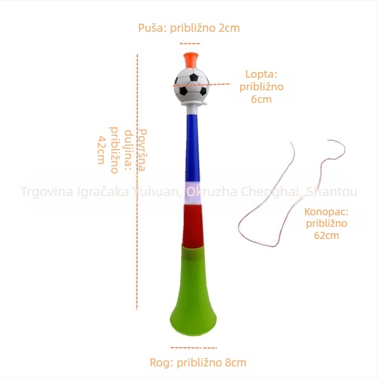 Teleskopski navijački rog za nogomet s zvučnikom, plastični, injekcijsko oblikovan, za djecu 4–6 godina