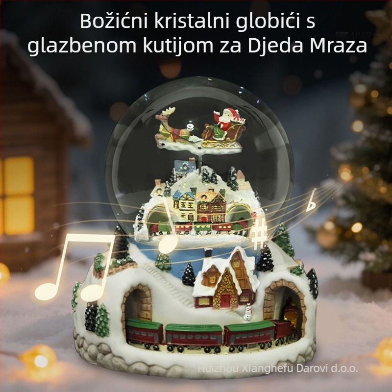 Božićna glazbena kutija s kristalnom kuglom – smola, Dream Crystal House, dar, moderni jednostavan stil, šarena kutija