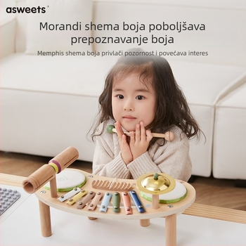 Drvena prijenosna glazbena igračka – klavijatura s bubnjevima za djecu 4–6 godina, branda Asweets/Aisheng, glazbeno učenje, interaktivna igračka