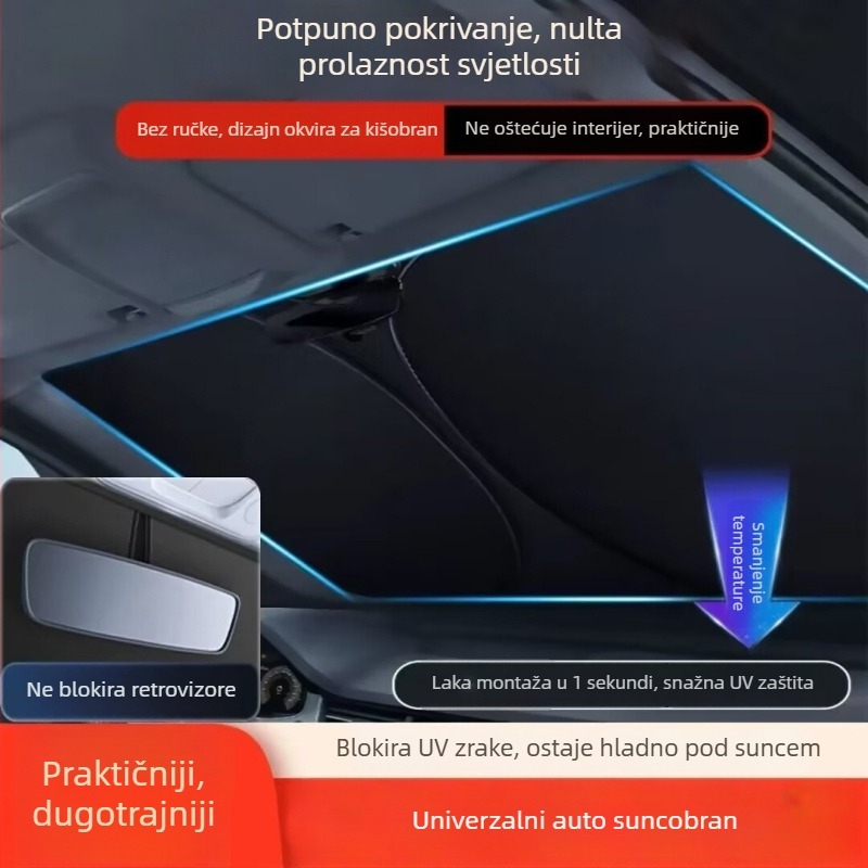 Auto sjenilo za prednje staklo | aluminijska folija | montaža kartom | opća kompatibilnost | tiskanje logotipa dostupno