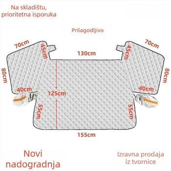 Pokrov prednjeg vjetrobranskog stakla automobila, debeli i ažurirani, aluminijska folija, otporan na vjetar, protiv smrzavanja i snijega, teleskopski način ugradnje, univerzalni fit, 700 g