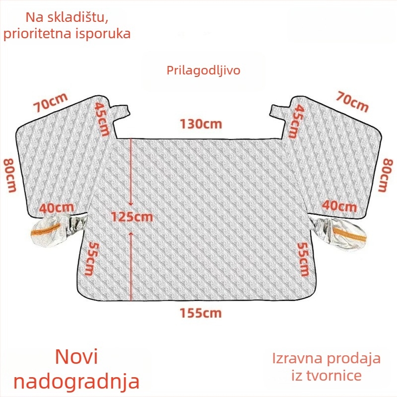 Pokrov prednjeg vjetrobranskog stakla automobila, debeli i ažurirani, aluminijska folija, otporan na vjetar, protiv smrzavanja i snijega, teleskopski način ugradnje, univerzalni fit, 700 g