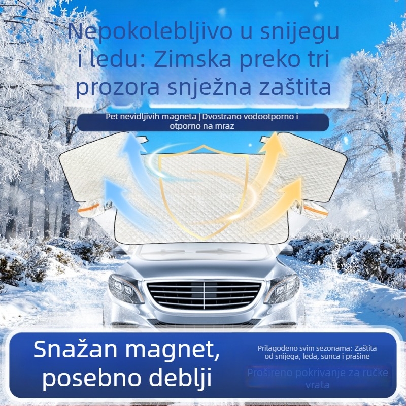 Pokrov prednjeg vjetrobranskog stakla automobila, debeli i ažurirani, aluminijska folija, otporan na vjetar, protiv smrzavanja i snijega, teleskopski način ugradnje, univerzalni fit, 700 g