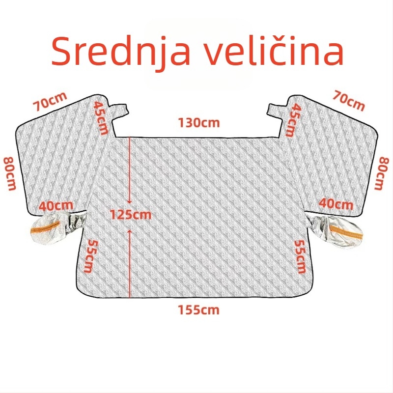 Pokrov prednjeg vjetrobranskog stakla automobila, debeli i ažurirani, aluminijska folija, otporan na vjetar, protiv smrzavanja i snijega, teleskopski način ugradnje, univerzalni fit, 700 g