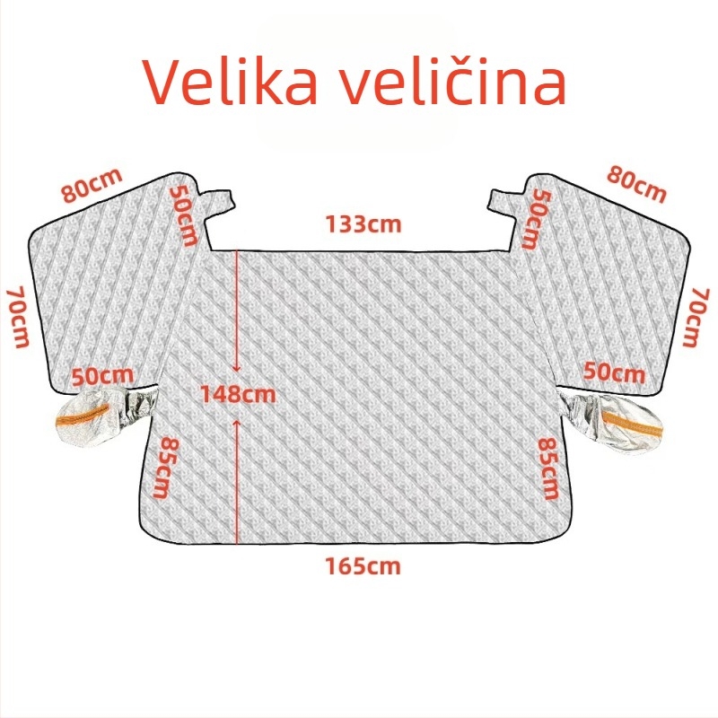 Pokrov prednjeg vjetrobranskog stakla automobila, debeli i ažurirani, aluminijska folija, otporan na vjetar, protiv smrzavanja i snijega, teleskopski način ugradnje, univerzalni fit, 700 g