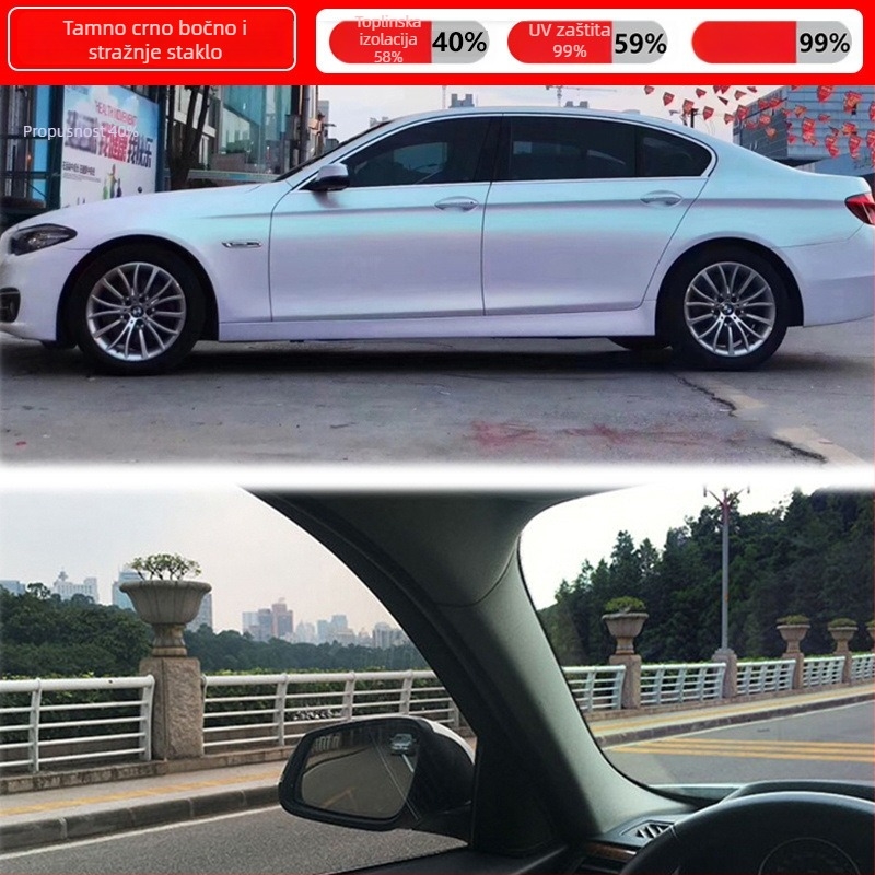 Auto film za prozore – samoljepljivi, nano keramička membrana, propusnost 70–80%, UV zaštita 90% i više, serija 1