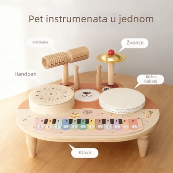 Drveni pet u jedan višenamjenski glazbeni instrument s elektroničkim dodirnim klavirom i bubnjevima za djecu od 4 do 6 godina