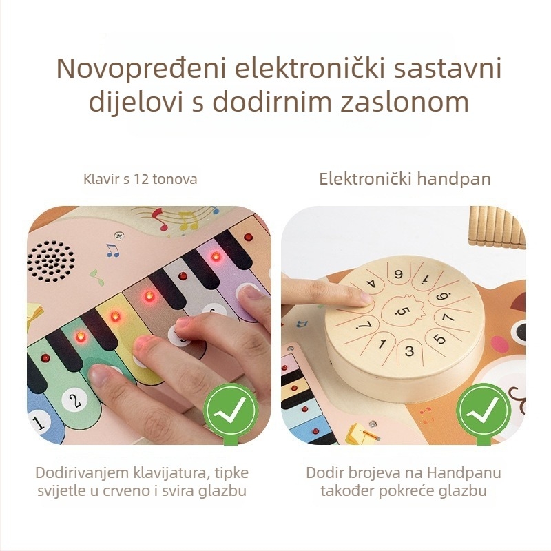 Drveni pet u jedan višenamjenski glazbeni instrument s elektroničkim dodirnim klavirom i bubnjevima za djecu od 4 do 6 godina