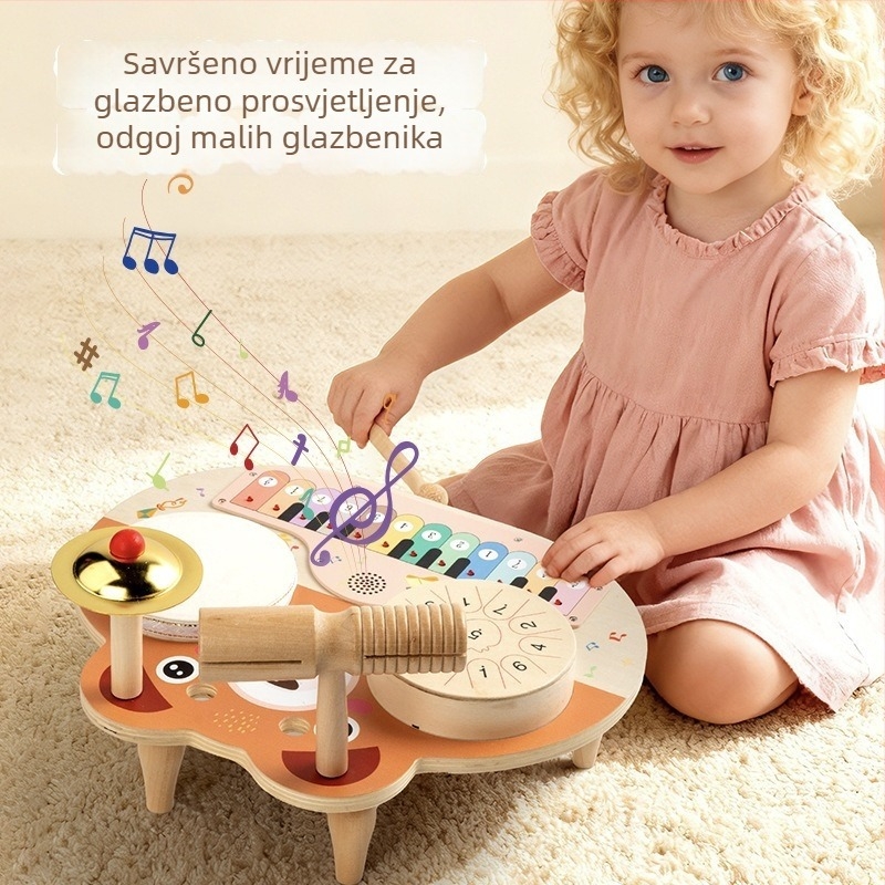 Drveni pet u jedan višenamjenski glazbeni instrument s elektroničkim dodirnim klavirom i bubnjevima za djecu od 4 do 6 godina