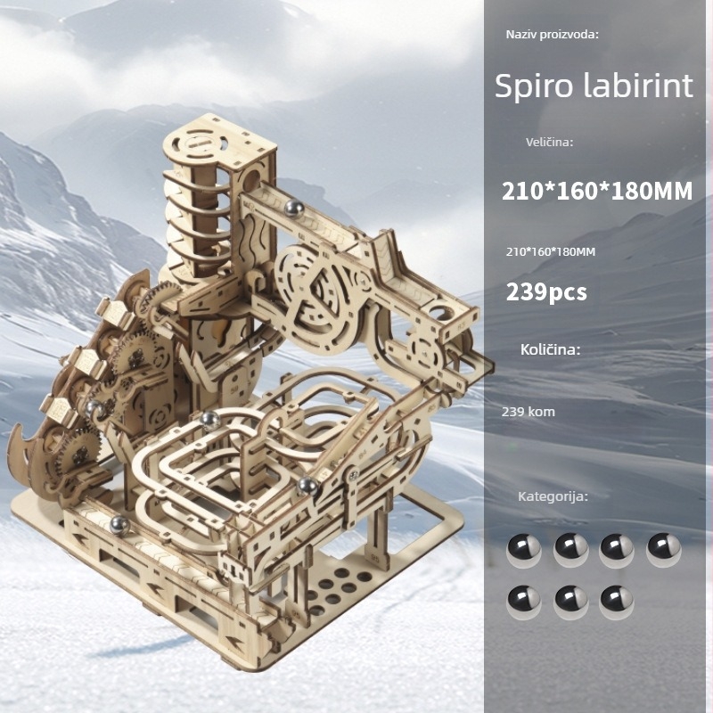 Mehanički 3D puzzle, drvena konstrukcija, DIY komplet, bijela kutija za pakiranje, za uzrast 14+