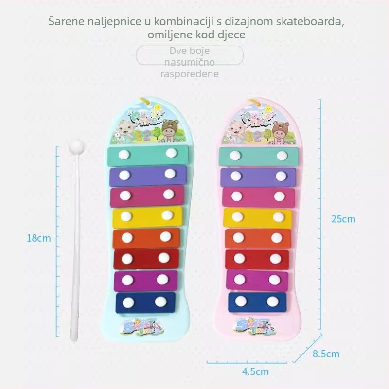 Osmotonni ručni xylofon za djecu – edukativna igračka, plastična konstrukcija, glazbeni instrument za rano obrazovanje, pogodan za uzrast 7–14 godina