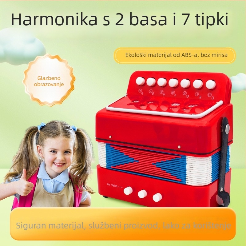 Harmonika s 7 tipkama i 2 basa za početnike – plastična edukativna igračka za uzrast 7–14 godina