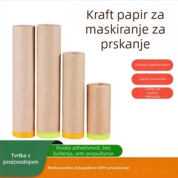 Samoljepljivi maskirajući papir za auto lakiranje, kraft papir i japanski papir, hidrogelno ljepilo, debljina 6–8s, prozirnost 70%.