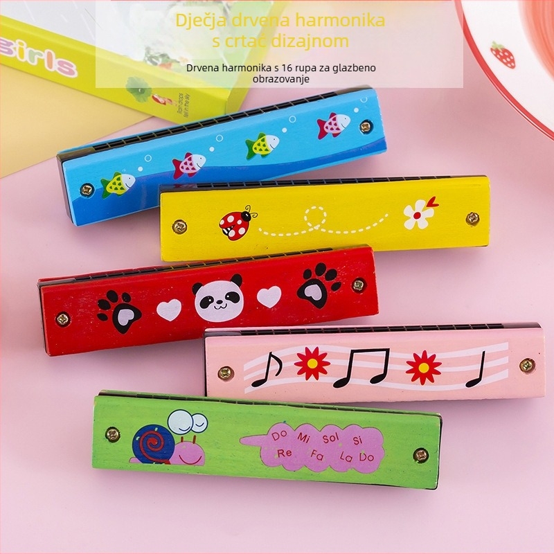 Drvena harmonika za djecu, 16 rupa, dvostruka niza, edukativni glazbeni instrument, proizvedeno u Zhejiangu, za uzrast 7–14 godina