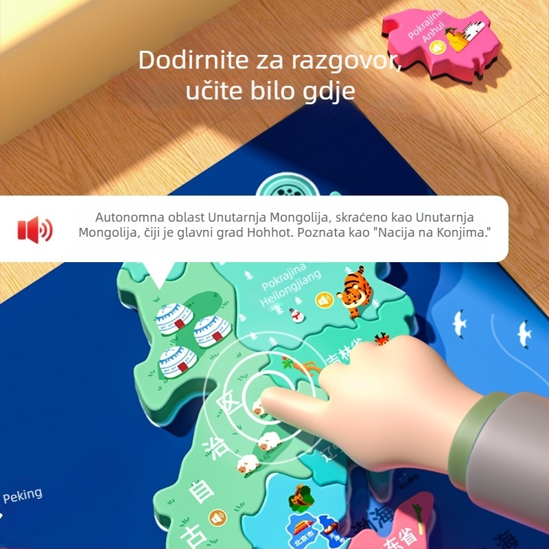 Magnetska 3D karta Kine za djecu sa zvukom, EVA materijalom, dvostrana, uzrast 4–6 godina