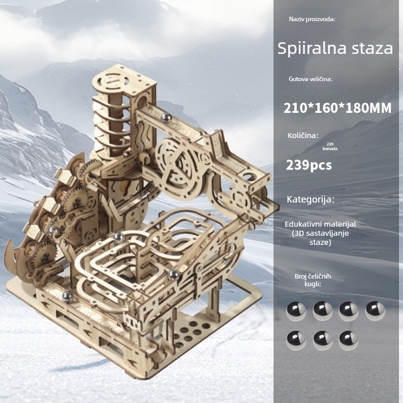 Drveni mehanički 3D puzzle DIY komplet, u bijeloj kutiji, za uzrast 7–14 godina