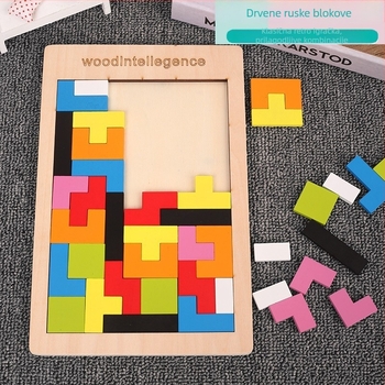 Drveni slagalice blokovi za predškolce – plosnati geometrijski blokovi u stilu Tetris, DIY-prilagodljivo, za djecu 4–6 godina, unisex