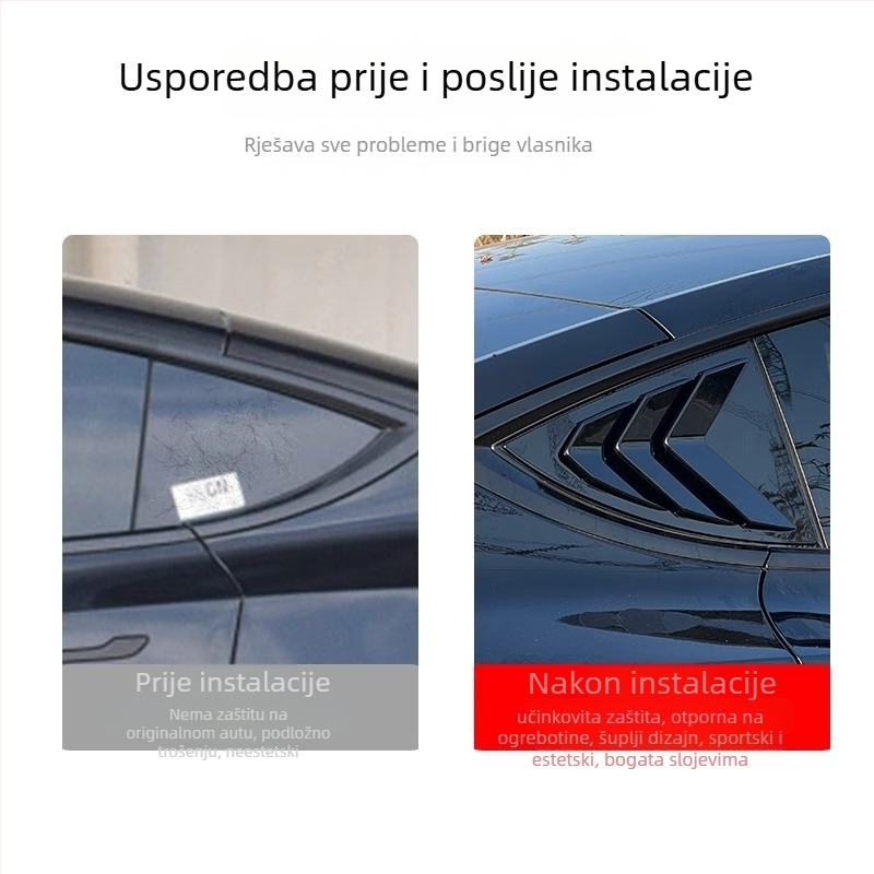 Auto naljepnica za Tesla Model 3/Y — karbonska vlakna za stražnje trokutasto staklo, dekorativna naljepnica, ugradnja usisnim čašicama, uzorak teksta