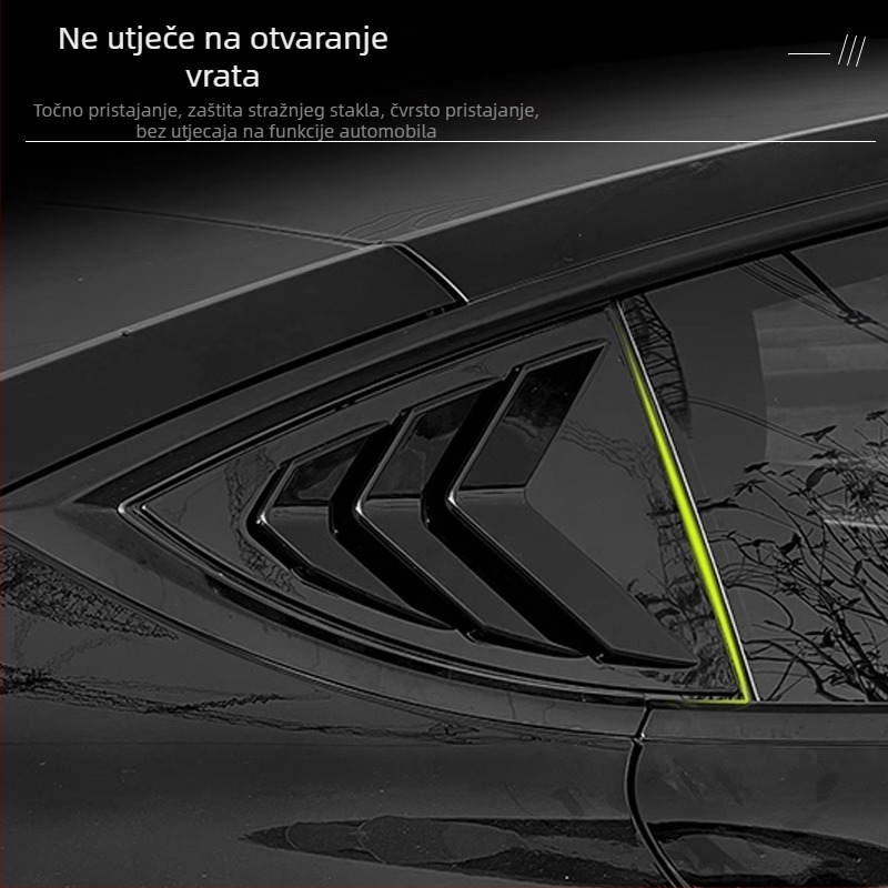 Auto naljepnica za Tesla Model 3/Y — karbonska vlakna za stražnje trokutasto staklo, dekorativna naljepnica, ugradnja usisnim čašicama, uzorak teksta