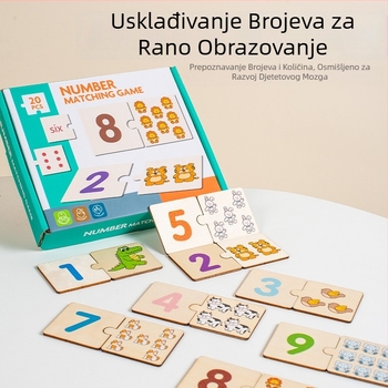 Drveni edukativni set slagalica i građevinskih blokova za djecu – plosne slagalice za ranu matematiku i brojanje, prilagođene crteže, pakiranje u šarenu kutiju, uzrast 4–6 godina