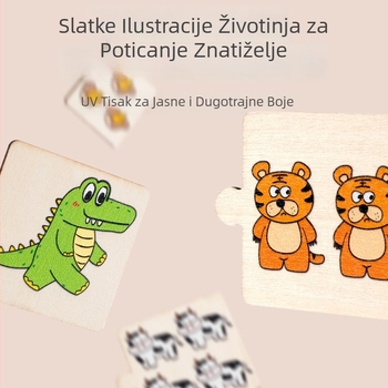 Drveni edukativni set slagalica i građevinskih blokova za djecu – plosne slagalice za ranu matematiku i brojanje, prilagođene crteže, pakiranje u šarenu kutiju, uzrast 4–6 godina