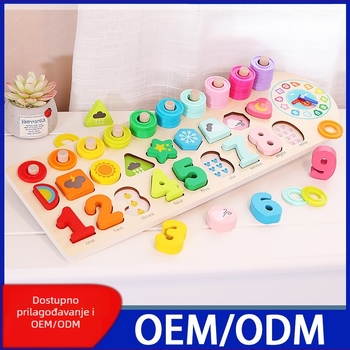 Drveni blokovi četiri u jedan s pločom voća — edukativni 3D puzzle za djecu (4–6 godina), zbrajanje i oduzimanje, DIY