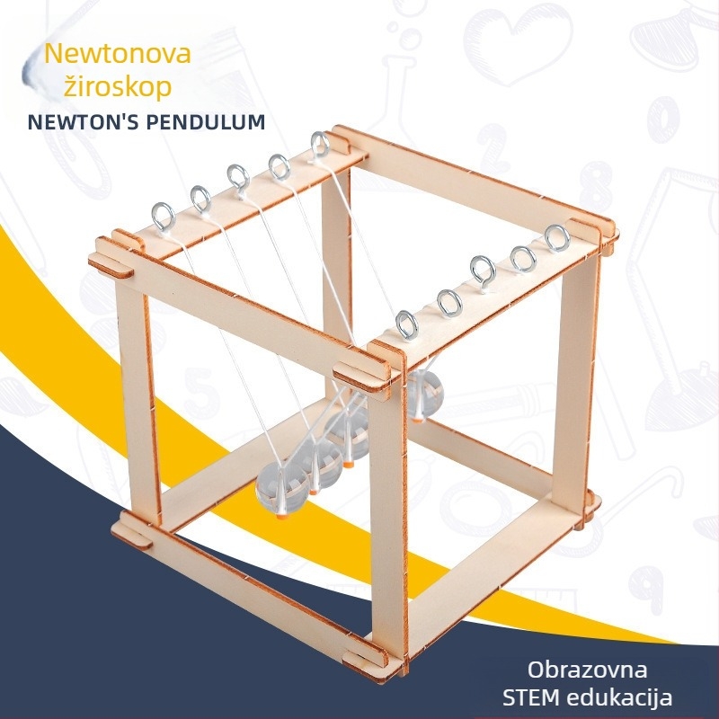Drveni Newtonov pendulum za sastavljanje: DIY obrazovni STEM eksperiment s 3D panelima, za djecu od 4 do 6 godina, OEM logo