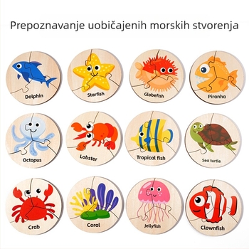 Drveni dječji puzzle s blokovima za slaganje – povezivanje riba, kognitivno edukativna igra za uzrast 4-6 godina