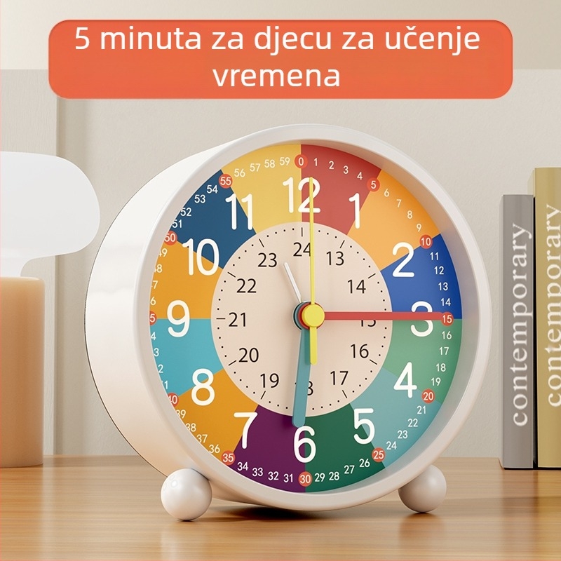 Dječji obrazovni budilnik s alarmom, baterijsko napajanje, metalno kućište, brojčanik od kaljenog stakla, univerzalni stil