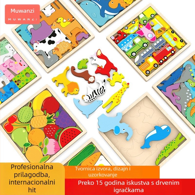 Drveni 3D puzzle blokovi za djecu, prilagodba logotipa, licencirana privatna etiketa, uzrast 4-6 godina