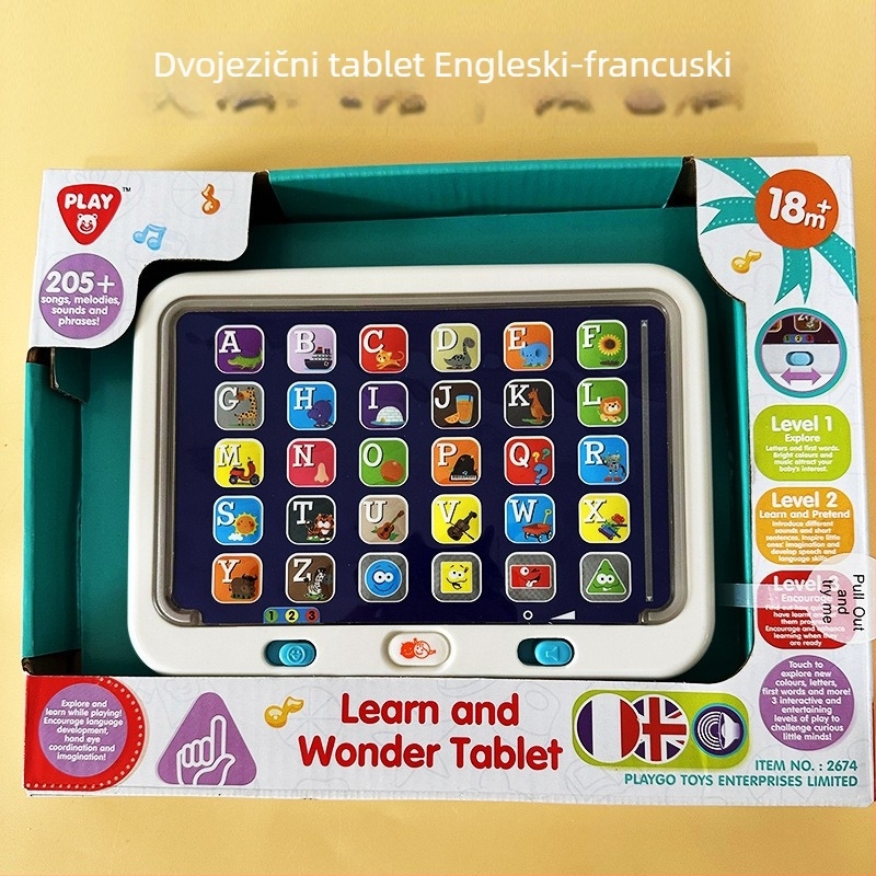 Dječji edukativni tablet za čitanje i slušanje, dvojezični, električna igračka s bljeskom svjetla i osjetom dodira, plastično kućište, model E48565, za uzrast 4–6 godina