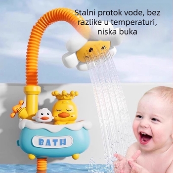 Dječja kupalna igračka u obliku patke s električnim raspršivanjem vode; plastika; funkcije: električno raspršivanje vode; automatsko usisavanje vode; usisavanje vodom jednim pritiskom; pogodno za dob 0–3 godine; 3C certifikacija
