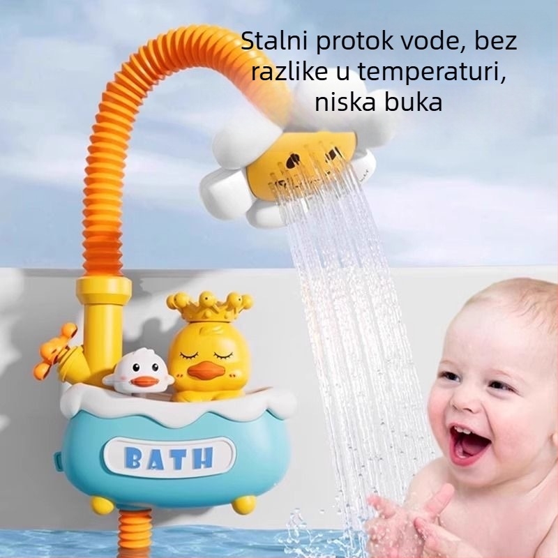 Dječja kupalna igračka u obliku patke s električnim raspršivanjem vode; plastika; funkcije: električno raspršivanje vode; automatsko usisavanje vode; usisavanje vodom jednim pritiskom; pogodno za dob 0–3 godine; 3C certifikacija