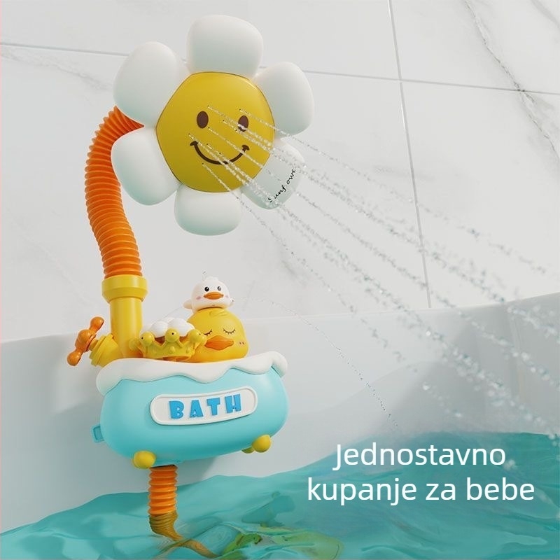 Dječja kupalna igračka u obliku patke s električnim raspršivanjem vode; plastika; funkcije: električno raspršivanje vode; automatsko usisavanje vode; usisavanje vodom jednim pritiskom; pogodno za dob 0–3 godine; 3C certifikacija