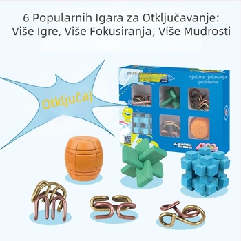Metalni puzzle s devet prstena – šest u jednom, za djecu 7–14 godina, puzzle za otključavanje