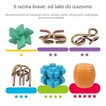 Metalni puzzle s devet prstena – šest u jednom, za djecu 7–14 godina, puzzle za otključavanje