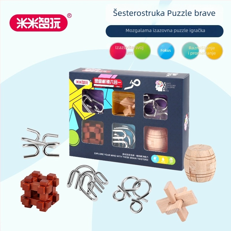 Metalni puzzle s devet prstena – šest u jednom, za djecu 7–14 godina, puzzle za otključavanje