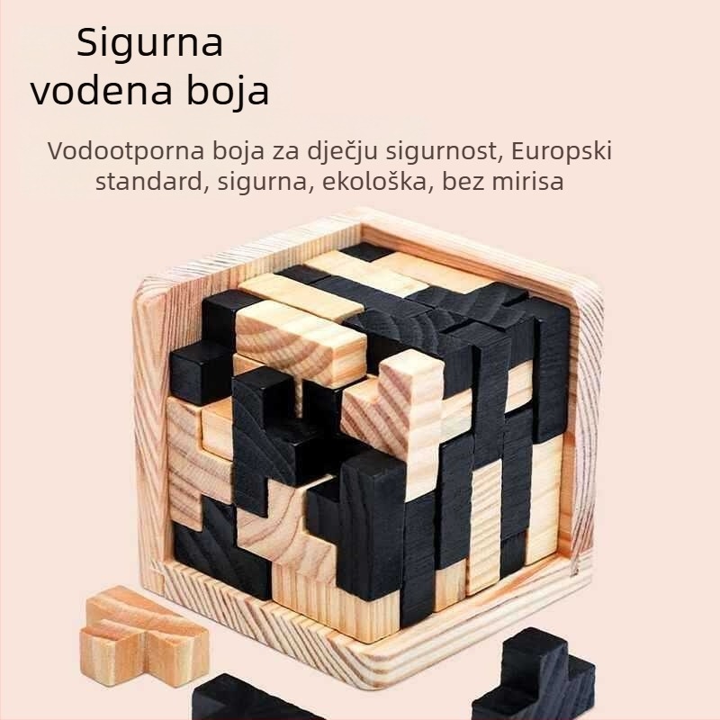 Drveni Tetris puzzle kocka – edukativna logička igra za djecu 7–14 godina