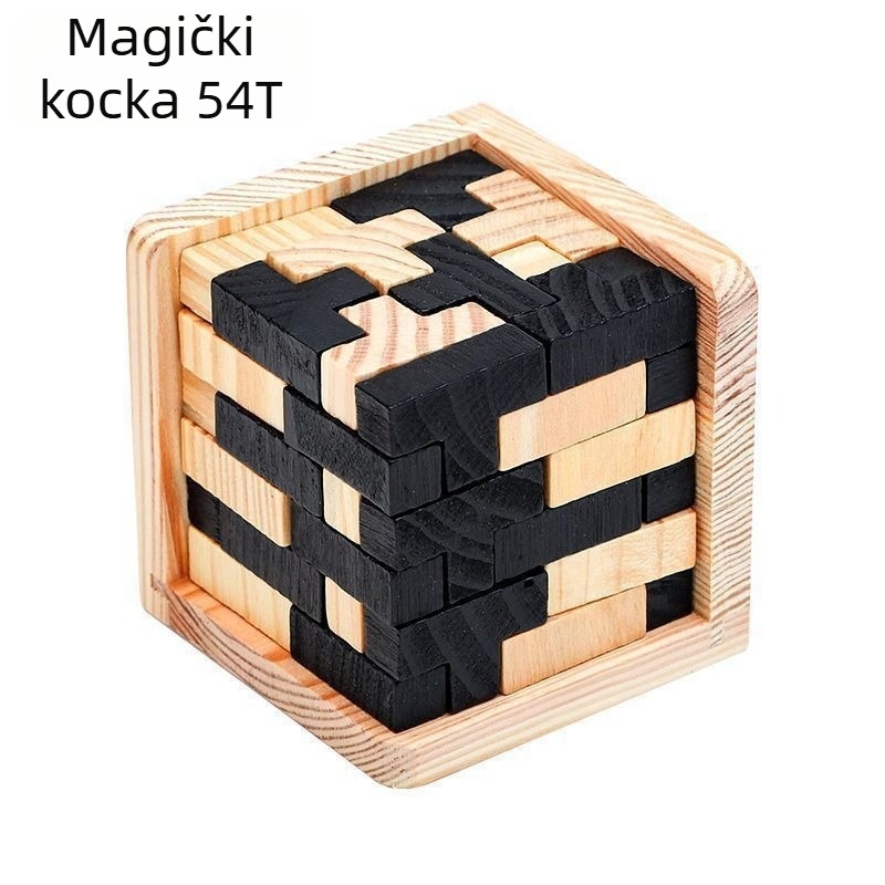 Drveni Tetris puzzle kocka – edukativna logička igra za djecu 7–14 godina