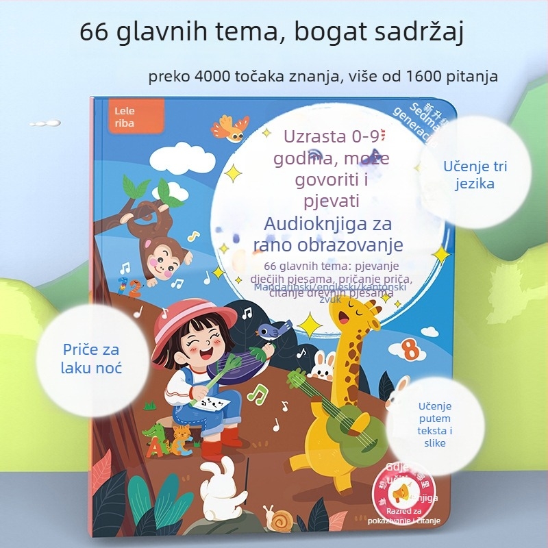 Leleyu Pero za čitanje s govorom na tri jezika — Snimanje, Napajanje, ZvuK i Projekcija Svjetla, Bez Memorije, Djeca 4–6 Godina