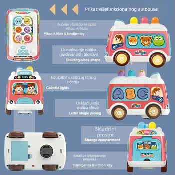 Edukativna igračka autobusa sa zvukom i svjetlima, plastična, na baterije, za djecu 0–3 godine