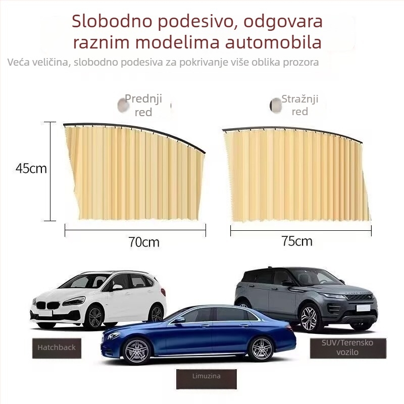 Auto zavjesa za sunce za stražnje sjedalo, poliester, opći model, visi oblik, zaštita privatnosti