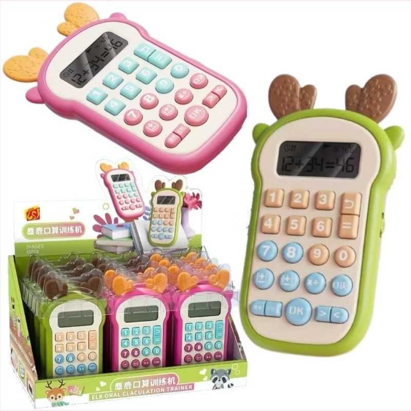 Edukativni telefon s motivom jelena za rano matematičko usavršavanje, set od 12 komada, plastični, baterijski ručni obrazovni uređaj za djecu 4–6 godina, s efektima svjetla i zvuka