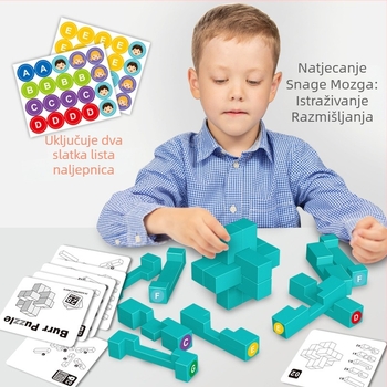 Dječji edukativni puzzle-ključ od blokova: razvija razmišljanje, koncentraciju i maštu (ABS; 15 blokova; 30 dvostrano kartica; 2 naljepnice; DIY/OEM)