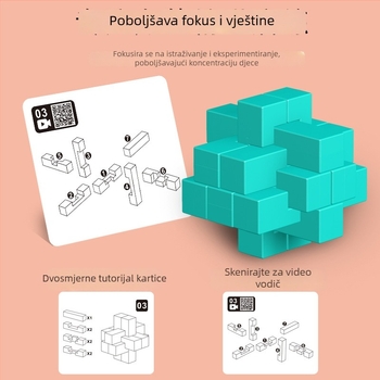 Dječji edukativni puzzle-ključ od blokova: razvija razmišljanje, koncentraciju i maštu (ABS; 15 blokova; 30 dvostrano kartica; 2 naljepnice; DIY/OEM)