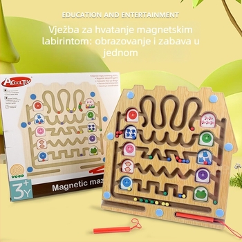 Drvena magnetska lavirint igračka s perlicama – roditeljsko-djetni interakcija, edukativna za djecu 0–3 godine, mogućnost prilagodbe