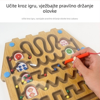Drvena magnetska lavirint igračka s perlicama – roditeljsko-djetni interakcija, edukativna za djecu 0–3 godine, mogućnost prilagodbe