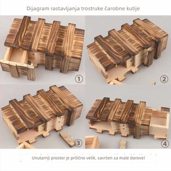 Drvena puzzle kutija s tri otvora Kongming/Luban Lock – vježbanje ručne spretnosti, blister pakiranje, podrijetlo Zhejiang